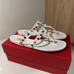 Valentino White Sandals with Multicolor Studs